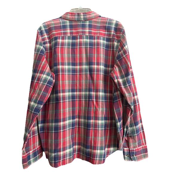 Lauren Ralph Lauren Women's Red Large Button Down Flannel Plaid Roll Sleeve Tab - Picture 2 of 9